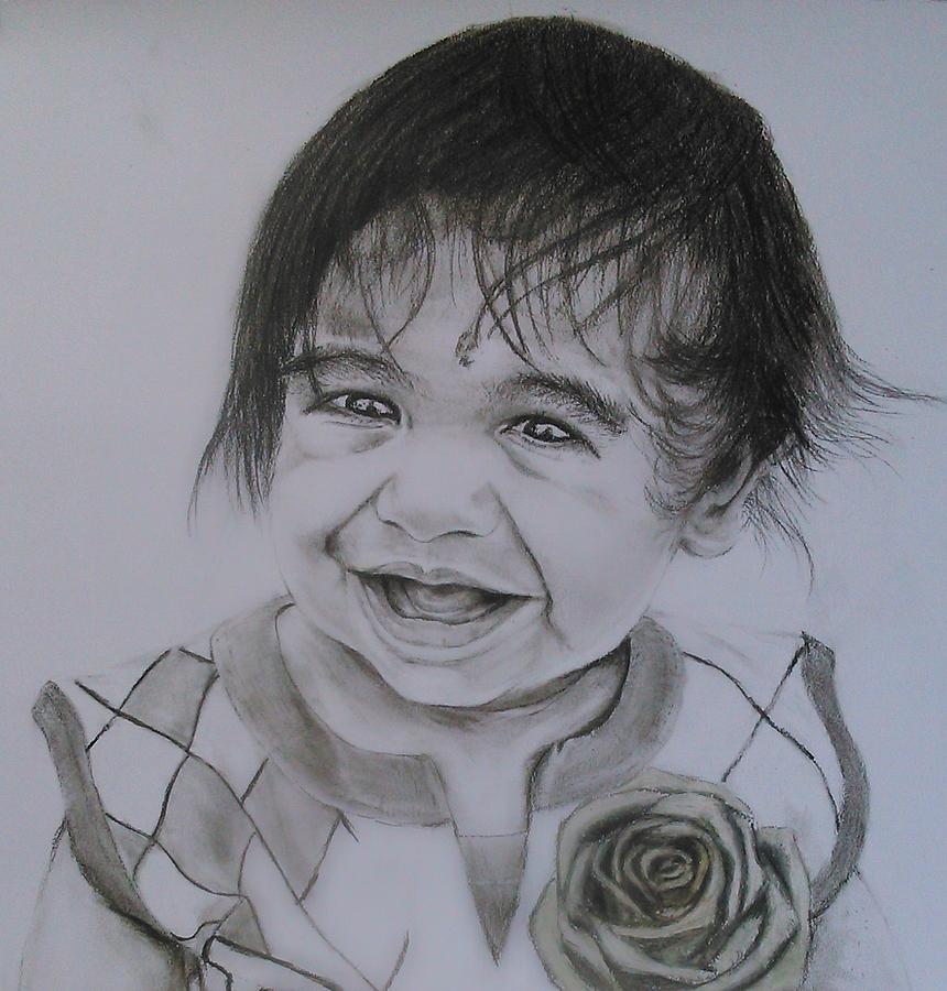 Portrait Drawing - Baby by Bindu N