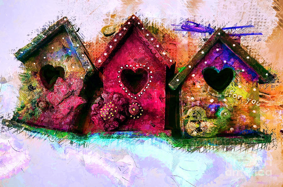 Baby Birdhouses Mixed Media by Claire Bull