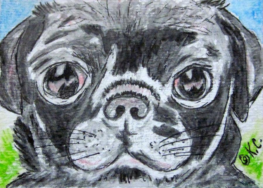 Baby Black Pug Painting by Kathy Marrs Chandler