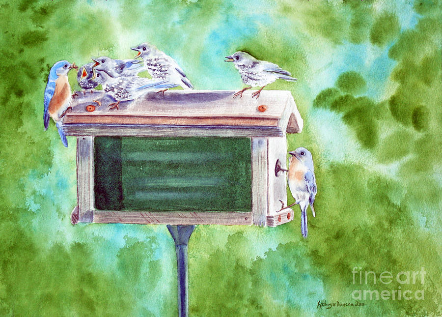 Nature Painting - Baby Blues - Eastern Bluebird Family by Kathryn Duncan