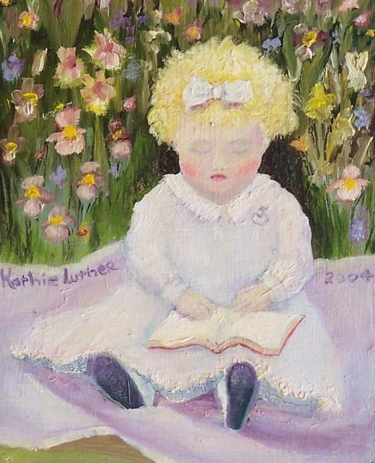 Baby Book Lover Painting by Kathleen Luther