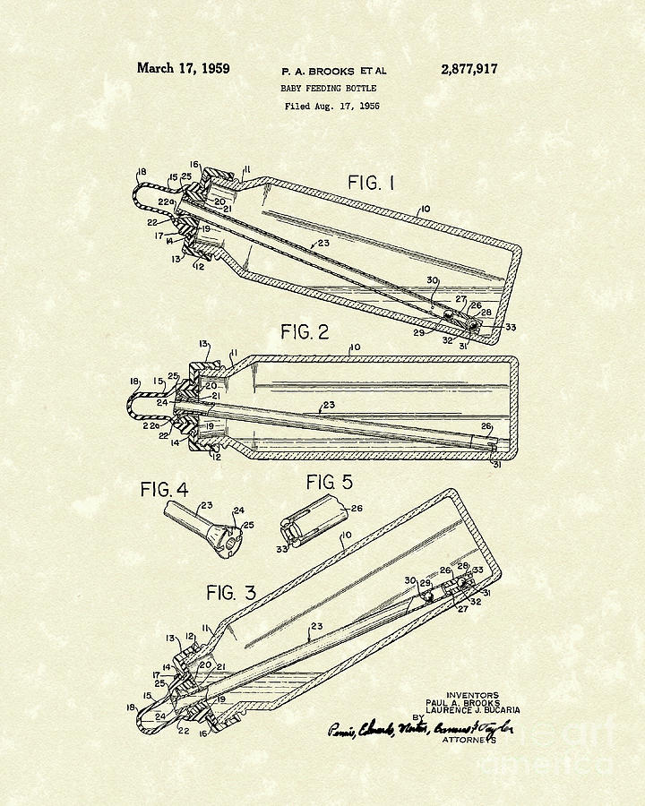 Baby Bottle 1959 Patent Art Drawing by Prior Art Design