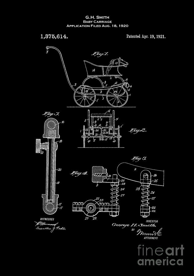Vintage Digital Art - Baby Carriage Patent 1921 Inverted by Lesa Fine
