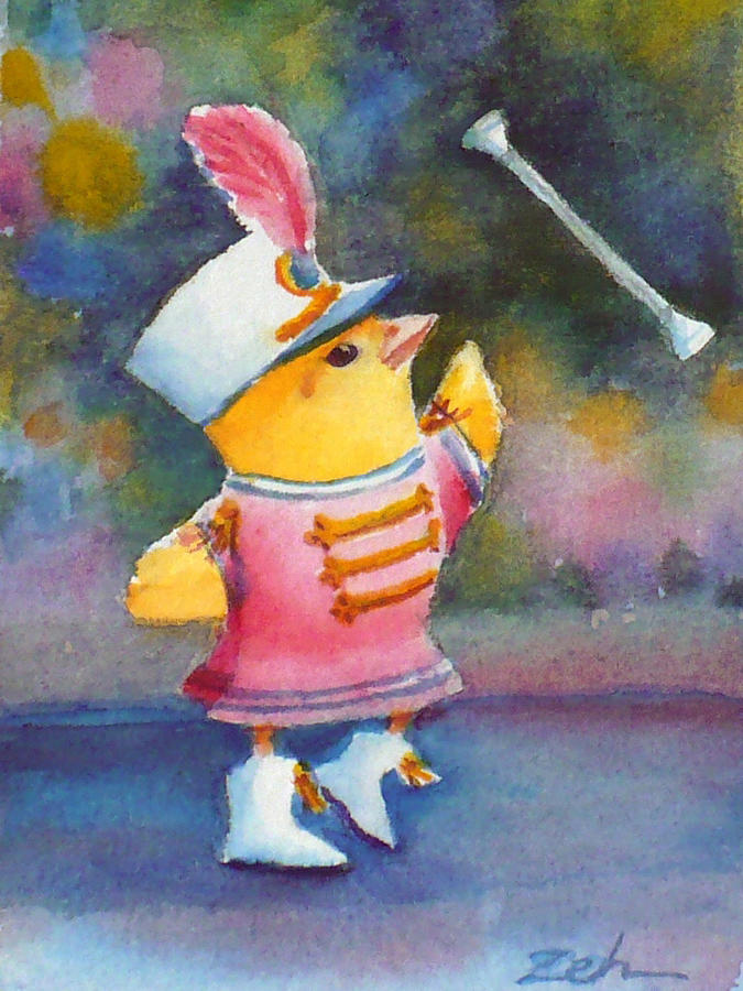 Baby Chick Drum Majorette Painting by Janet Zeh