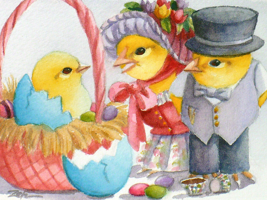Baby Chick Easter Surprise Painting by Janet Zeh