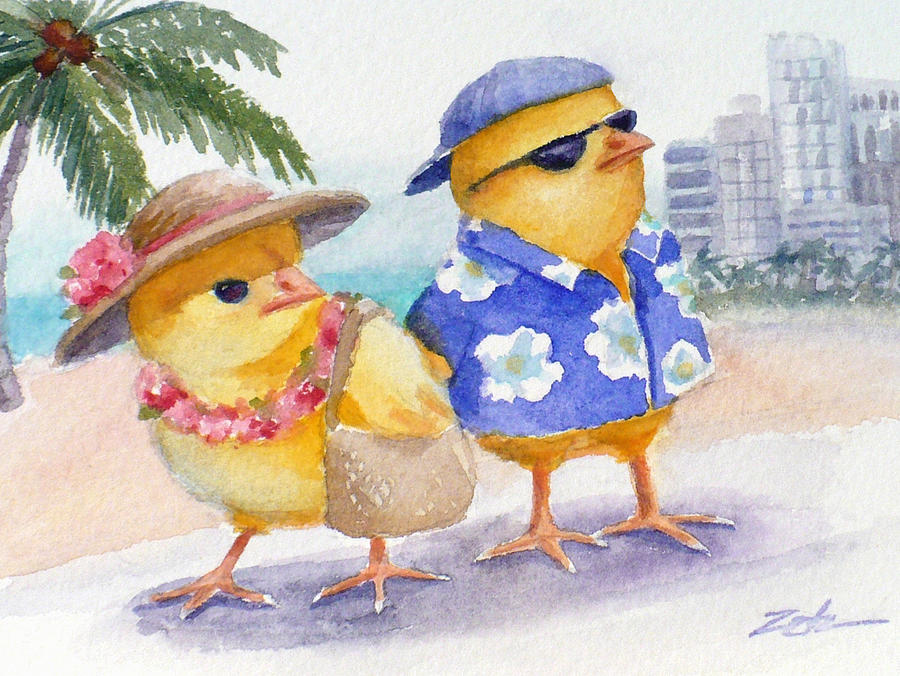 Baby Chicks in Honolulu Hawaii Painting by Janet Zeh