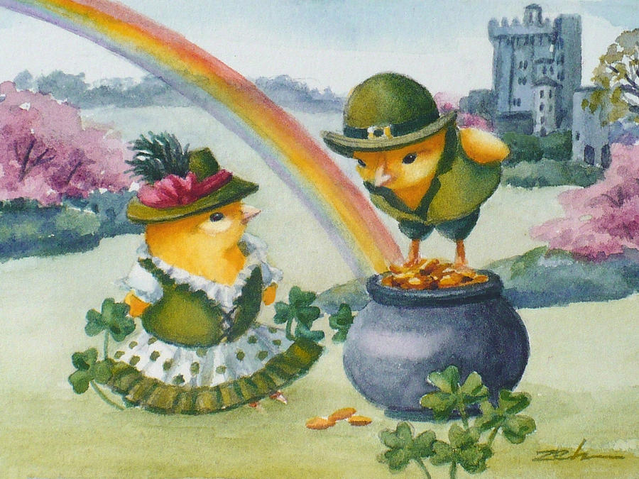 Baby Chicks in Ireland at Blarney Castle Painting by Janet Zeh