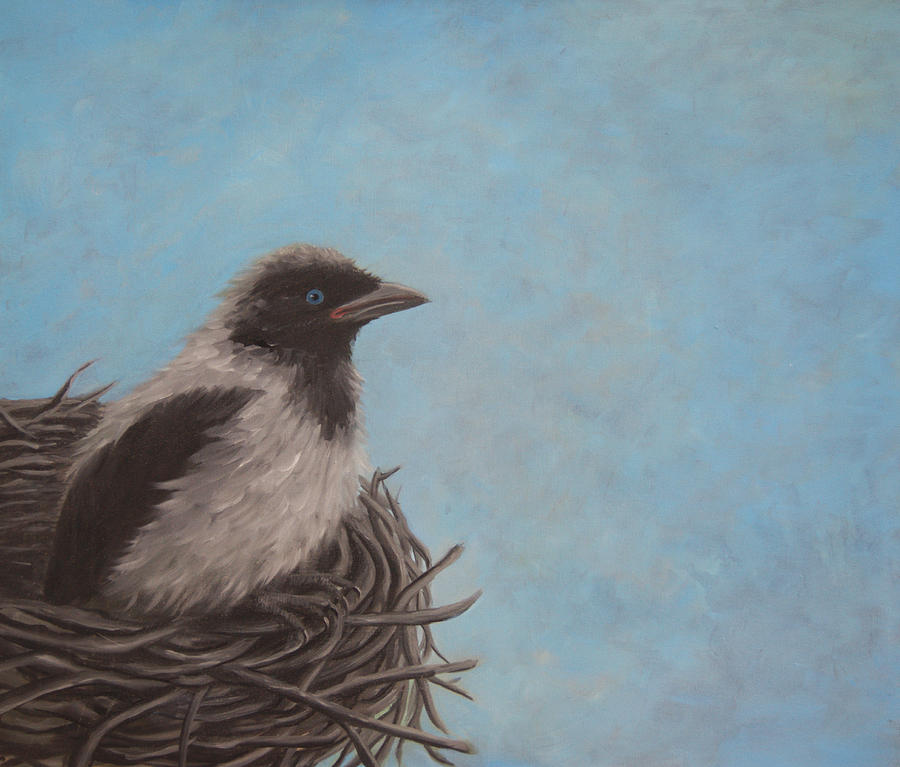 Baby Crow Painting by Tone Aanderaa