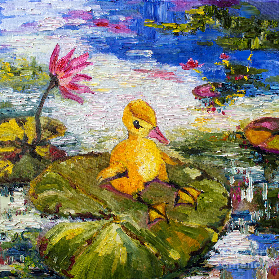 Animal Painting - Baby Duck on Lily Pad Lazy Summer by Ginette Callaway