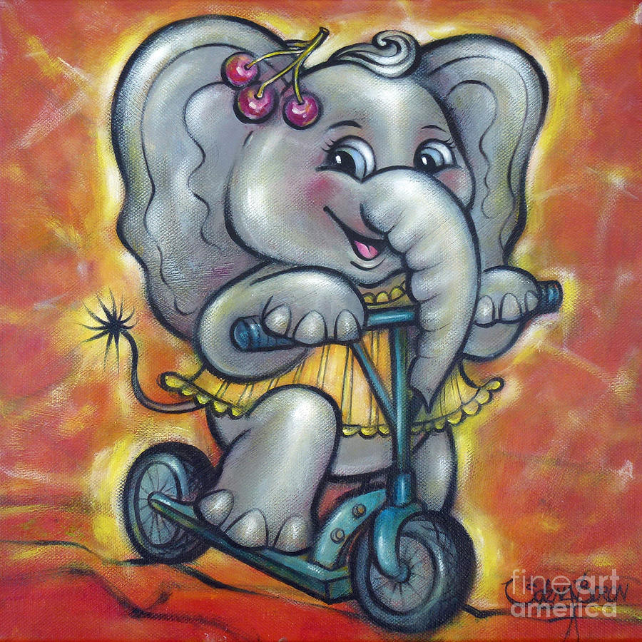 Baby Elephant 101011 #1 Painting by Selena Boron