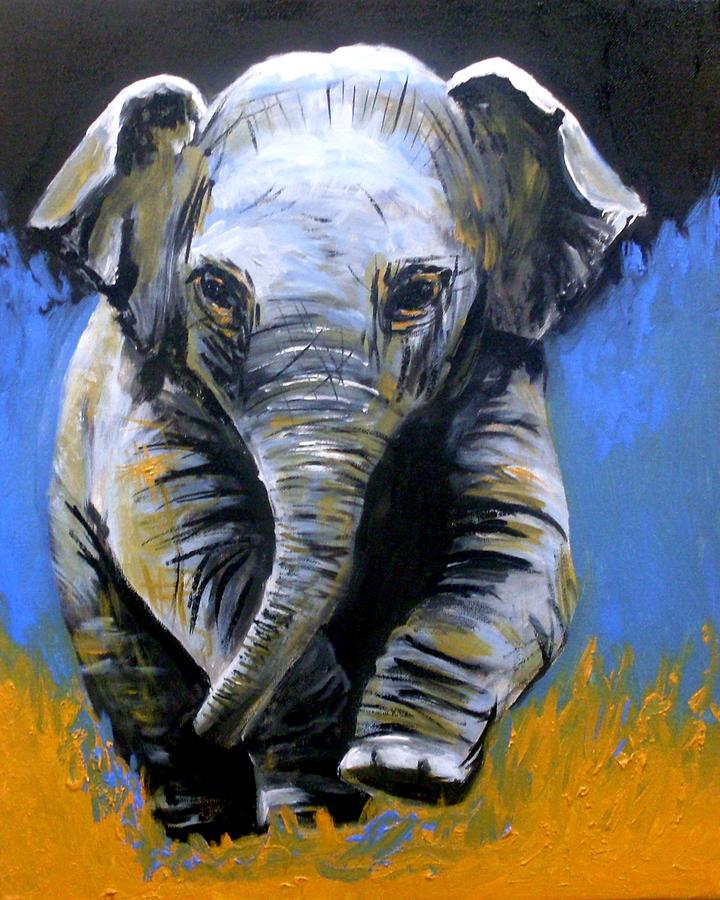 Baby elephant walk Painting by Anne Gardner