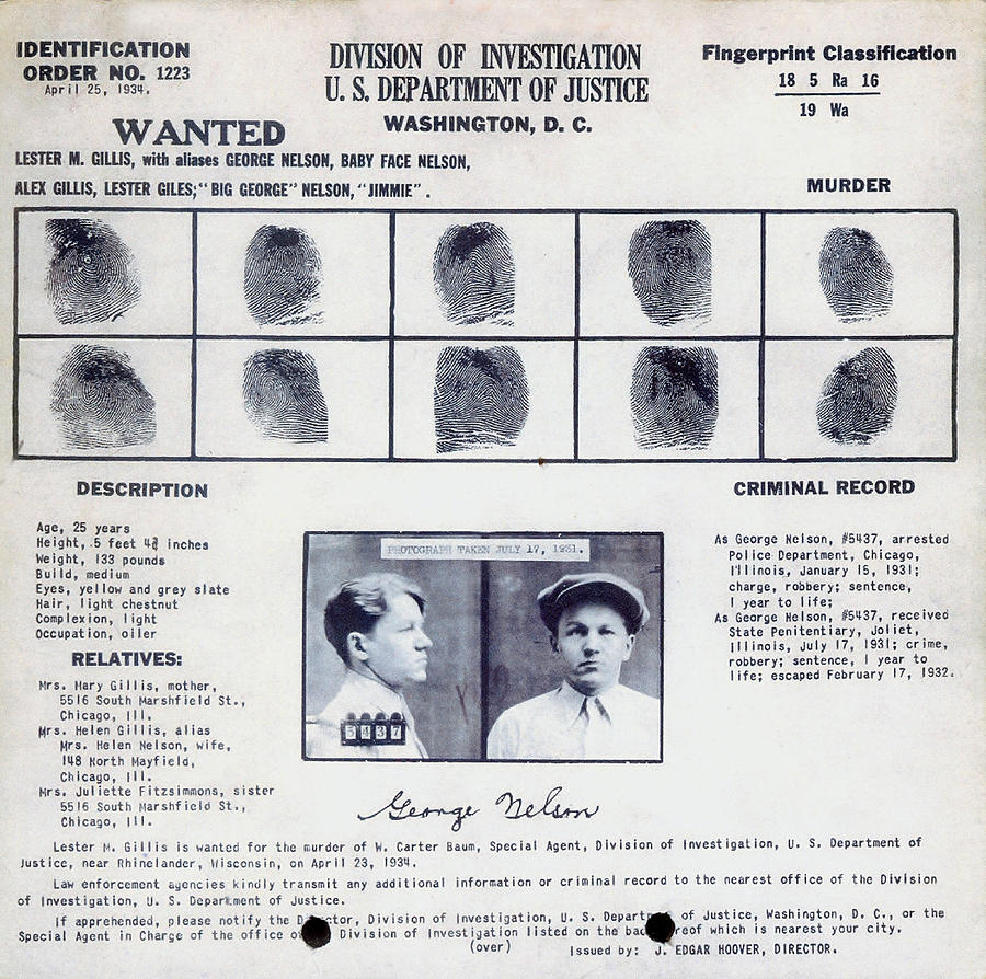 Baby Face Nelson Wanted Poster, 1934 Photograph by Science Source