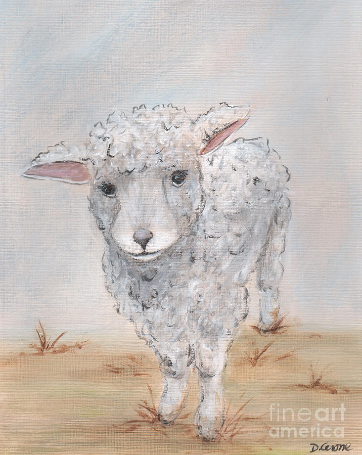 Baby Farm Animal Lamb Painting by Debbie Cerone