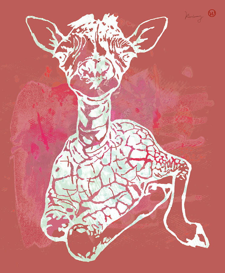 Baby Giraffe -  pop modern etching art poster Drawing by Kim Wang