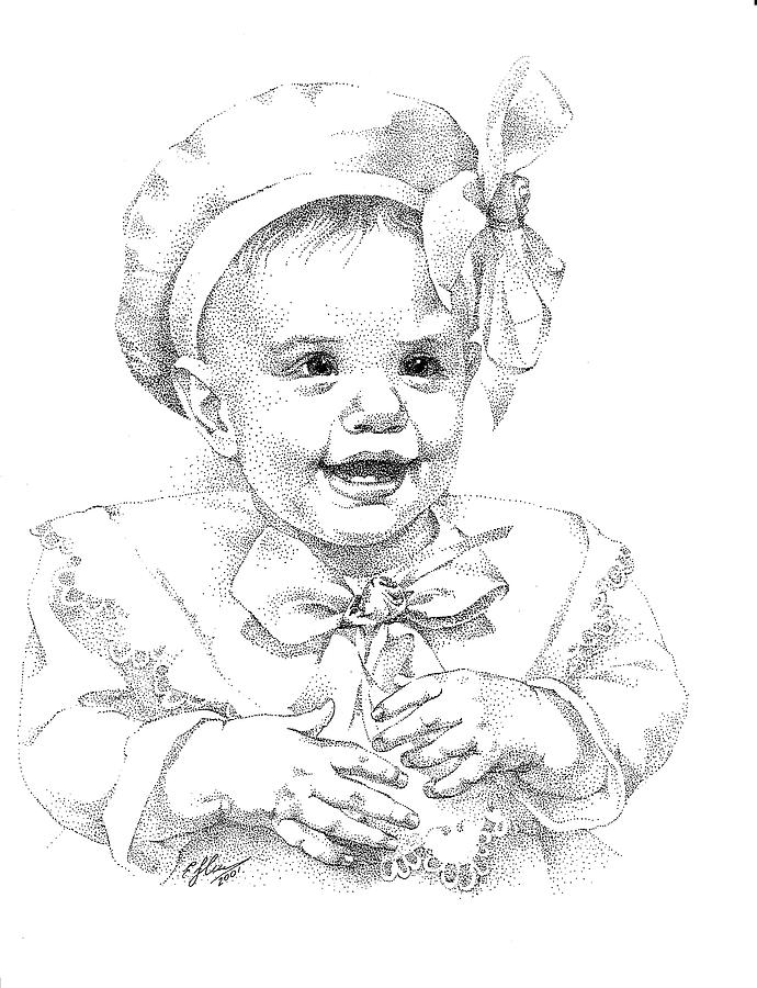 Portrait Drawing - Baby Girl. Stippling. Commission. by Alena Nikifarava