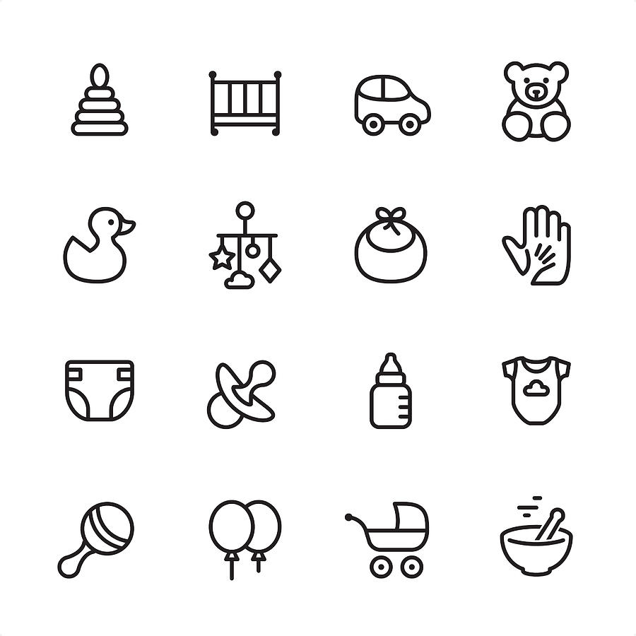 Baby Goods - outline icon set Drawing by Lushik
