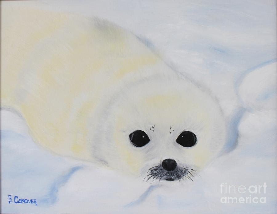 Baby Harp Seal Painting by Bev Conover