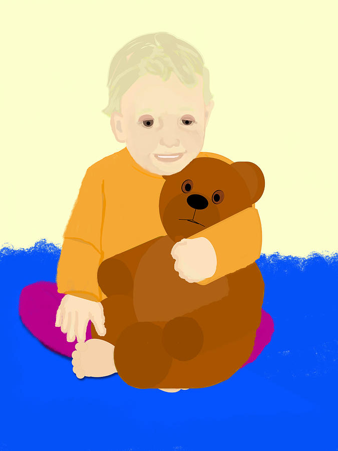 Baby Painting - Baby Holding Teddy Bear by Pharris Art