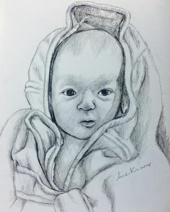 Baby in the blanket Drawing by Hae Kim