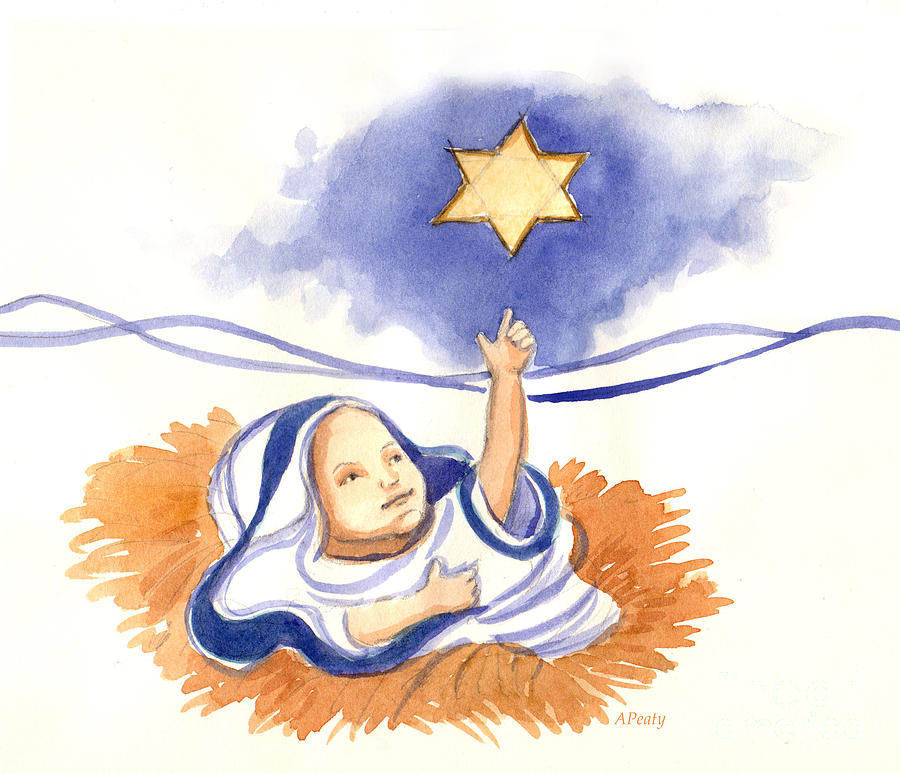 Baby Jesus and the Star Painting by Audrey Peaty