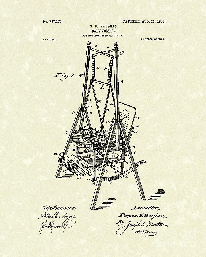 Baby Jumper 1903 Patent Art Drawing by Prior Art Design