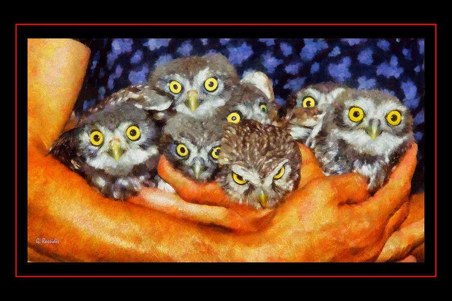 Baby owls Painting by George Rossidis