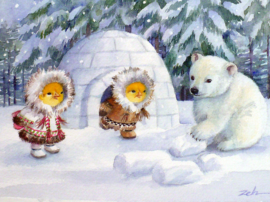 Baby Polar Bear Painting by Janet Zeh