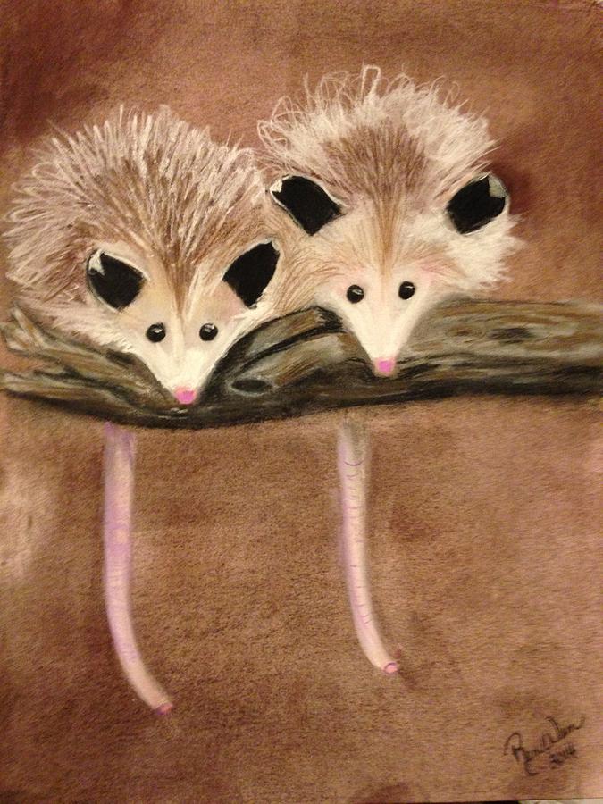 Baby Possums Painting by Renee Michelle Wenker