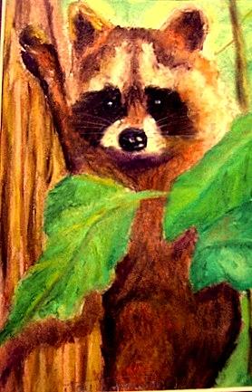 Baby Raccoon in Tree Painting by Jay Johnston