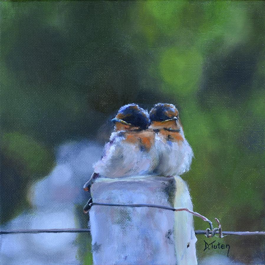 Baby Swallows on Post Painting by Donna Tuten