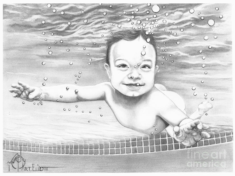 Nude Drawing - Baby Underwater by Murphy Elliott