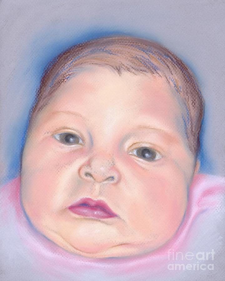 Baby with Wide Eyes and Chubby Cheeks Pastel by MM Anderson