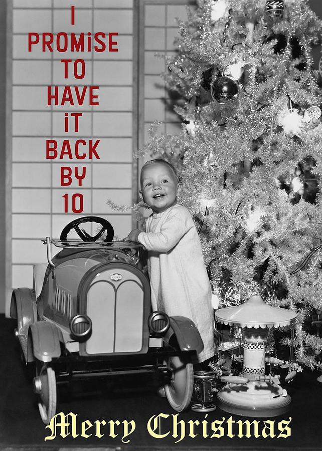 Babys First Car at Christmas Greeting Card Photograph by Communique Cards
