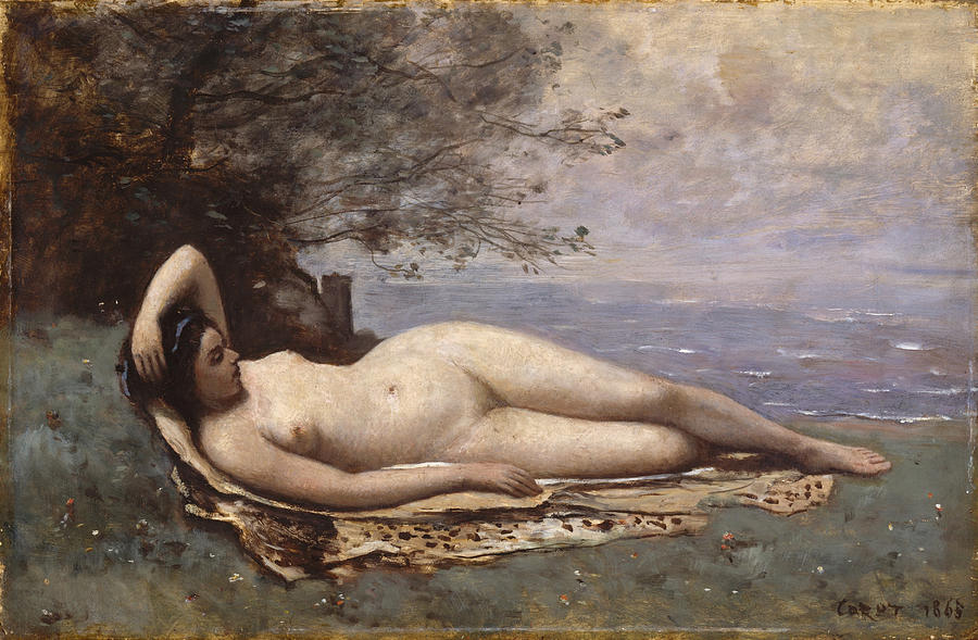 Nude Painting - Bacchante by the Sea by Jean-Baptiste-Camille Corot