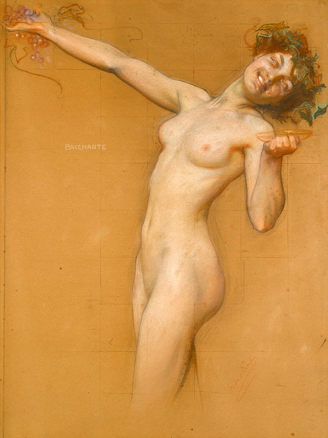 Bacchante. Study for the Vintage Morn Drawing by Herbert James Draper