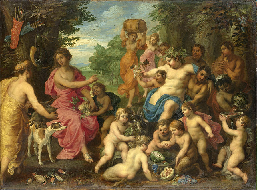 Hendrick Van Balen Painting - Bacchus and Diana by Hendrick van Balen