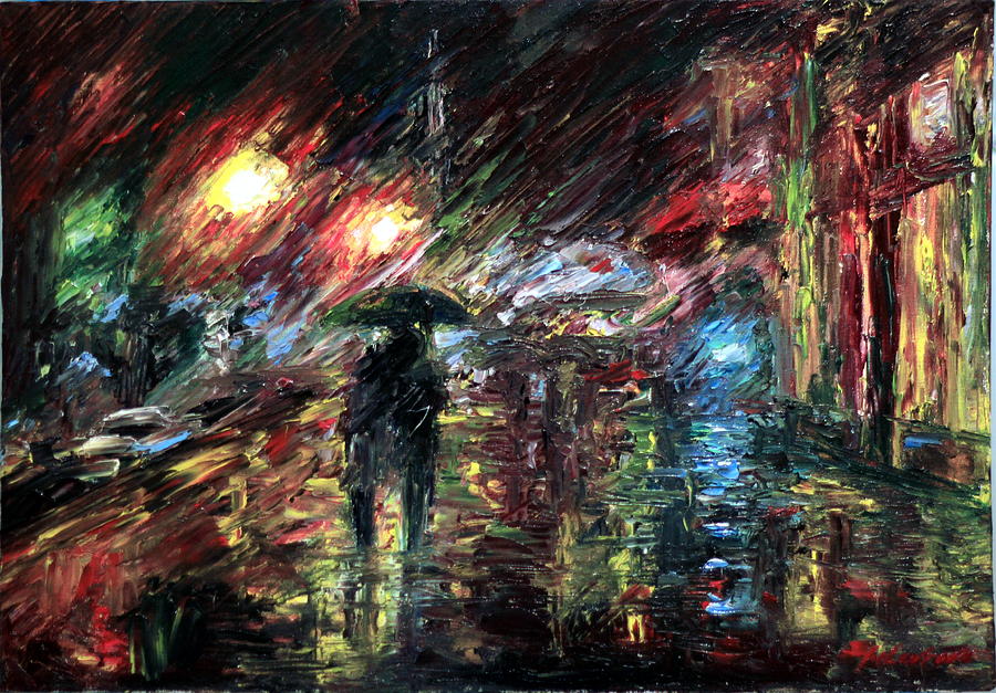 Umbrella Painting - Back from the cinema by Marina Lavrova