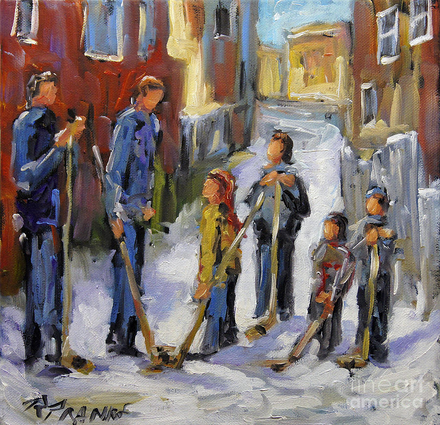 Back Lane Hockey The Stand Off by Prankearts Painting by Richard T Pranke