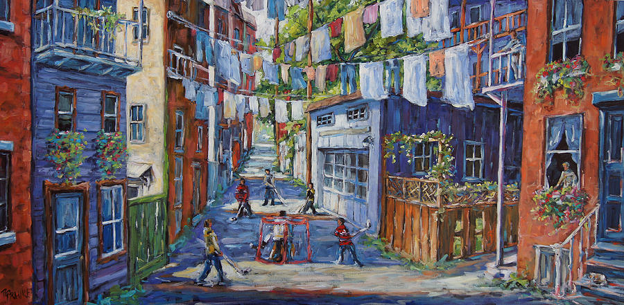 Canadian Artist Painter Painting - Back Lanes Hockey Champs by Prankearts by Richard T Pranke