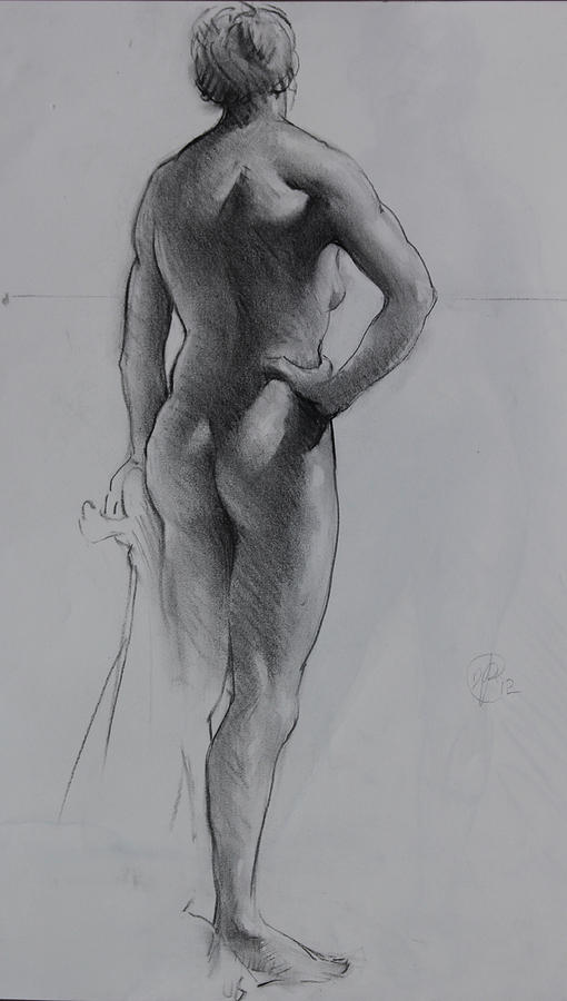 Nude Drawing - Back lighting on Nude by Ernest Principato