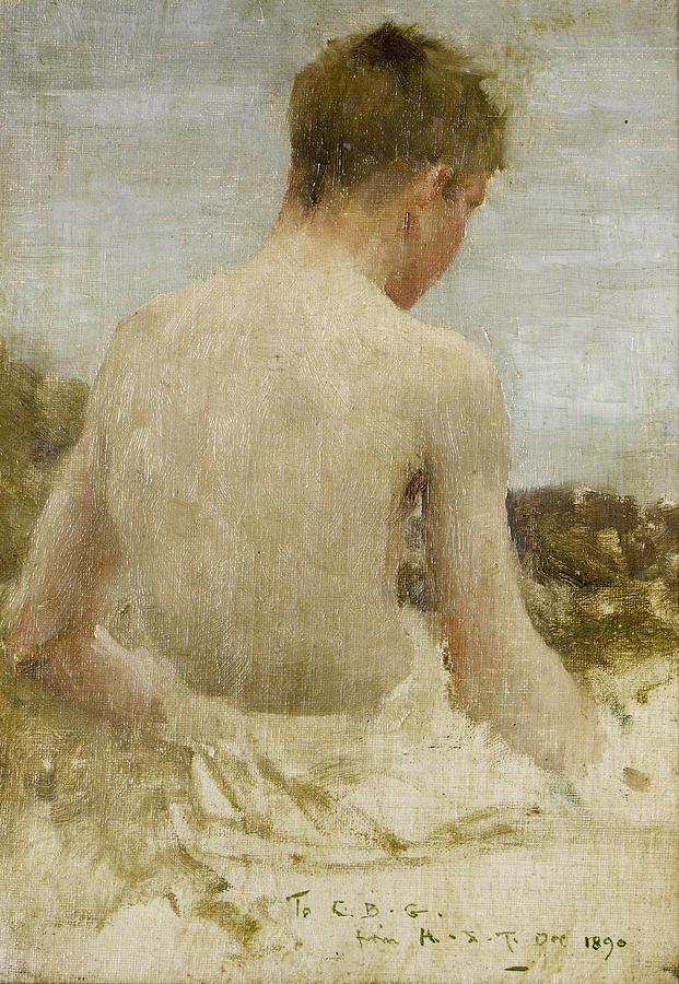 Back of a boy bather Painting by Henry Scott Tuke