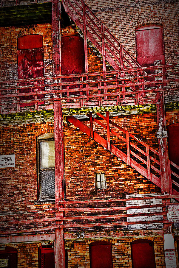 Back of a Red Building with Fire Escape No.0214 Photograph by Randall Nyhof