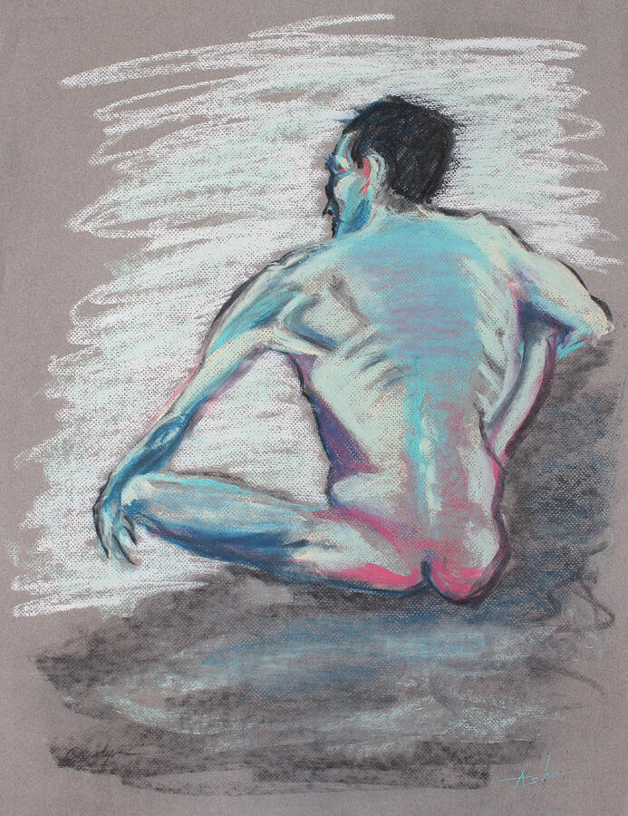 Back of Sitting Man Pastel by Asha Carolyn Young