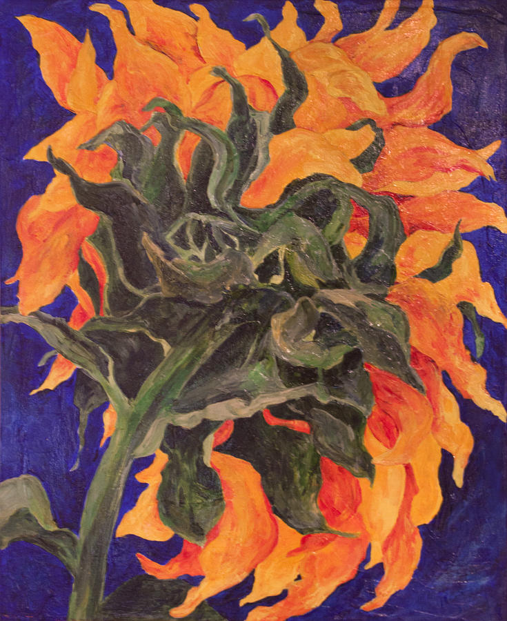 Back of Sunflower Painting by Sally Quillin