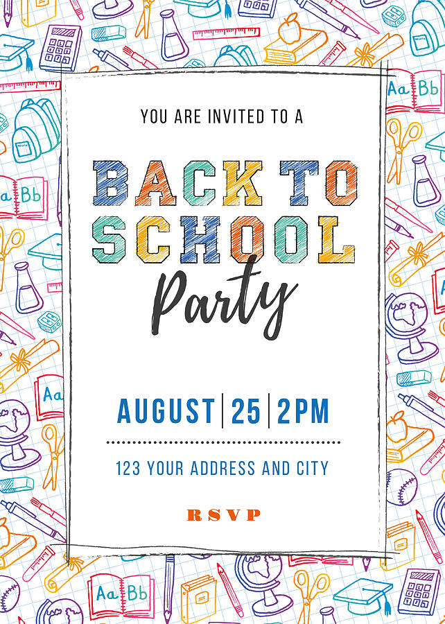 Back to School Party Invitation Template Drawing by Discan