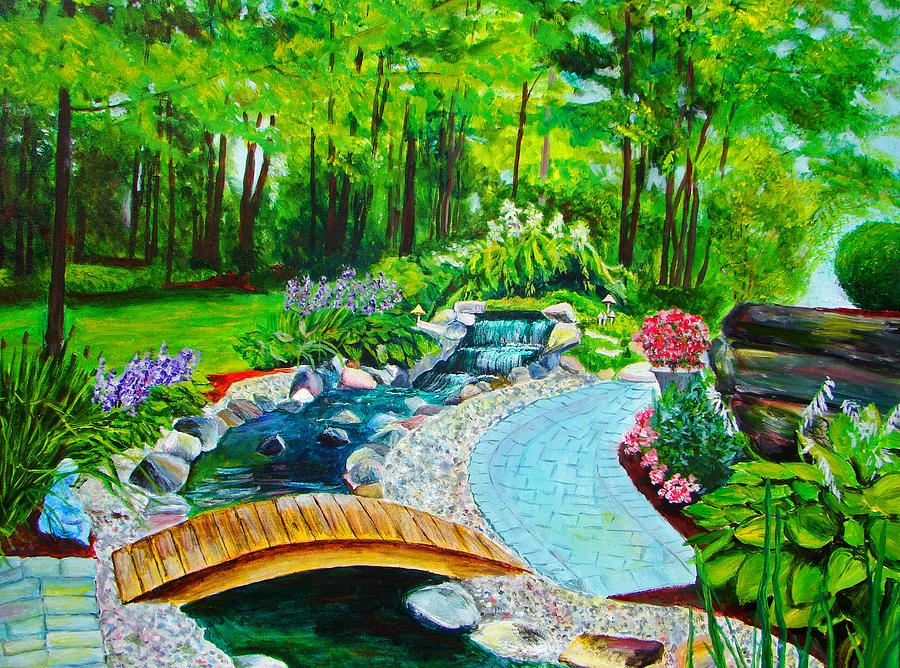 Flower Painting - Back yard Garden Extradinaire by Suzanne Johnson
