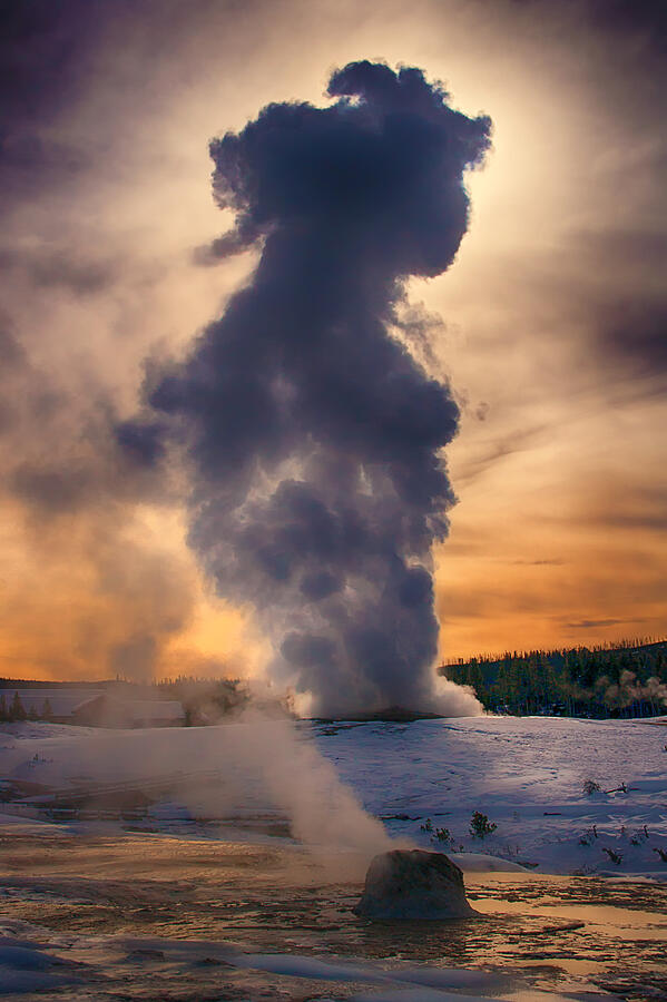 Backlit Old Faithful Photograph by Priscilla Burgers