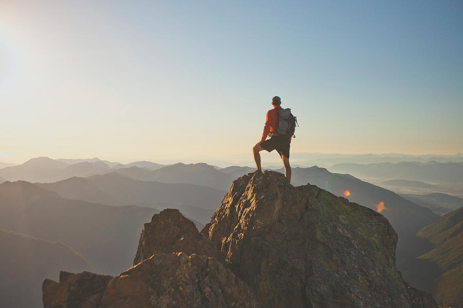 Backpacker Standing On Mountain Peak Photograph by Christopher Kimmel ...