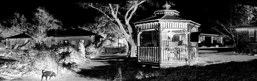Garden Photograph - Backyard Gazebo 02 Black and White Digital Art by Thomas Woolworth