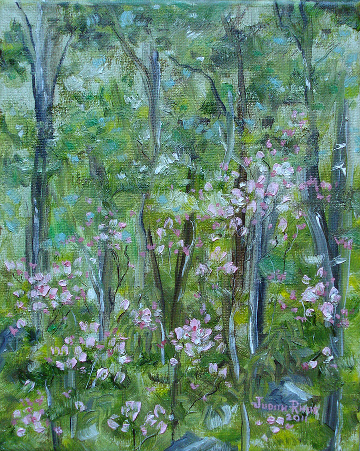 Backyard Mountain Laurel Painting by Judith Rhue